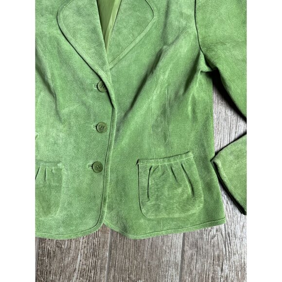 Vintage Green Leather Blazer Jacket‎ Cervelle M Rose Detail Womens Cottagecore - Picture 3 of 6